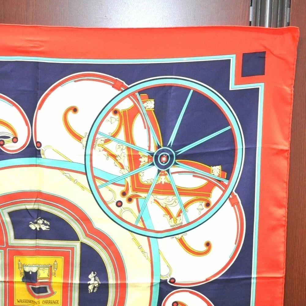 Authentic HERMES Carre 90 Scarf "WASHINGTON'S CARRIAGE" Silk Red - Picture 4 of 14